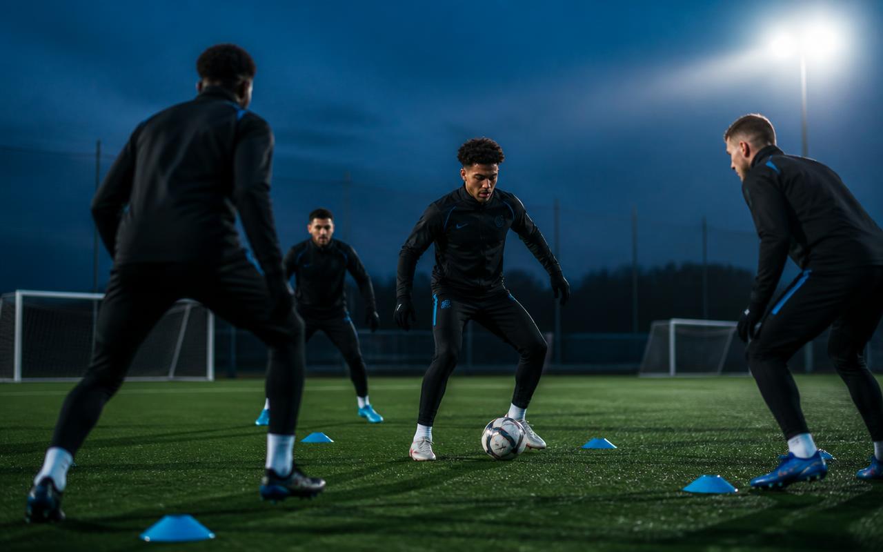 Players developing technical skills on the field